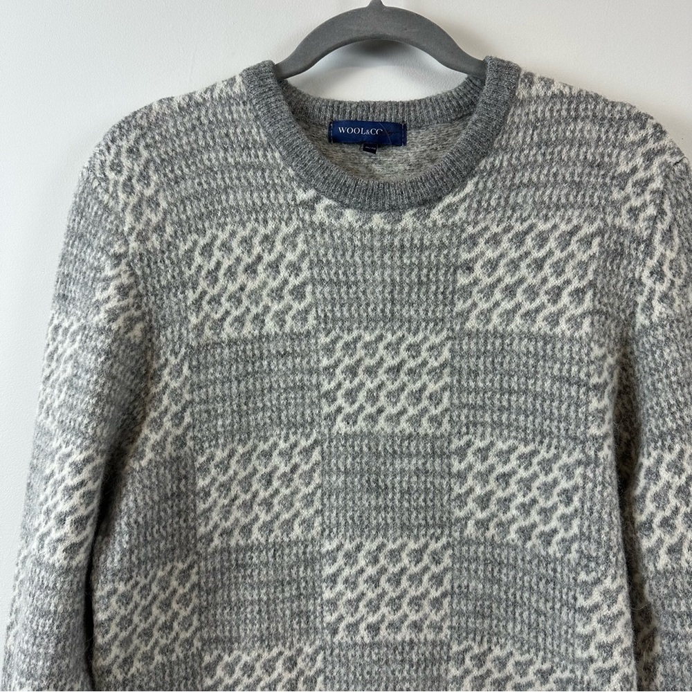 Wool & Co Grey White Pattern Crewneck Sweater XL Alpaca